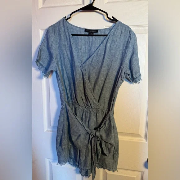 Anthropologie x Sanctuary Montana Blue Linen Wrap Romper - Picture 2 of 5
